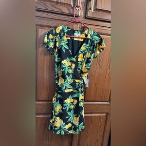 Eva Mendes Black Orange Blossom V-Neck Wrap Dress Size M